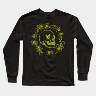 Skull and Flowers Neon on Dark Long Sleeve T-Shirt